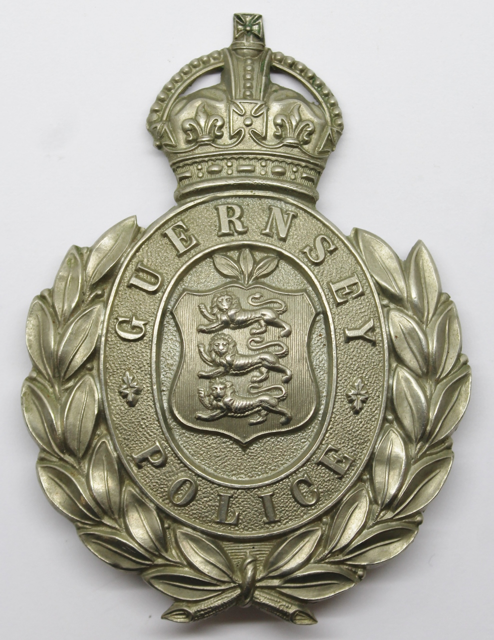 Guernsey Police Wreath Helmet Plate - Kings Crown