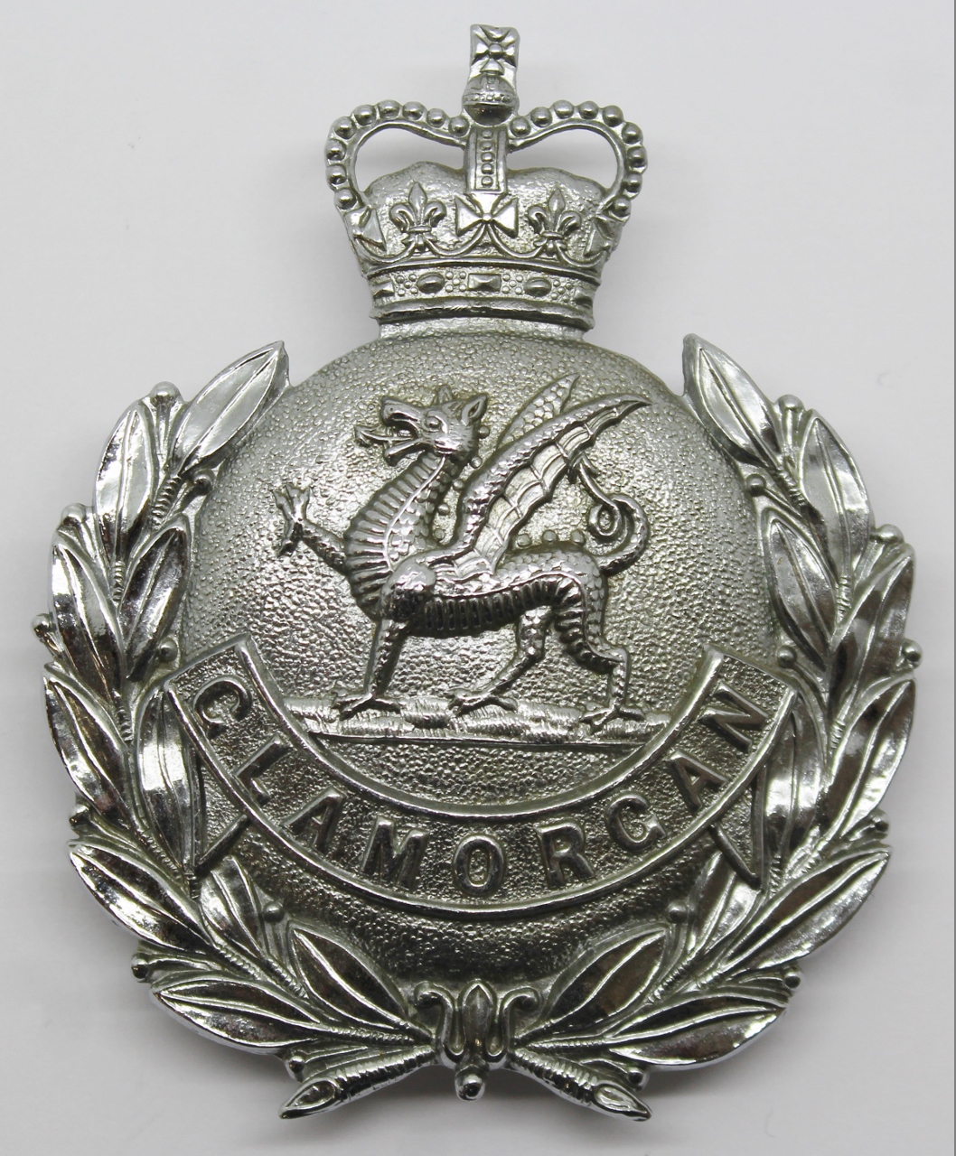 Glamorgan Constabulary Wreath Helmet Plate - Queens Crown