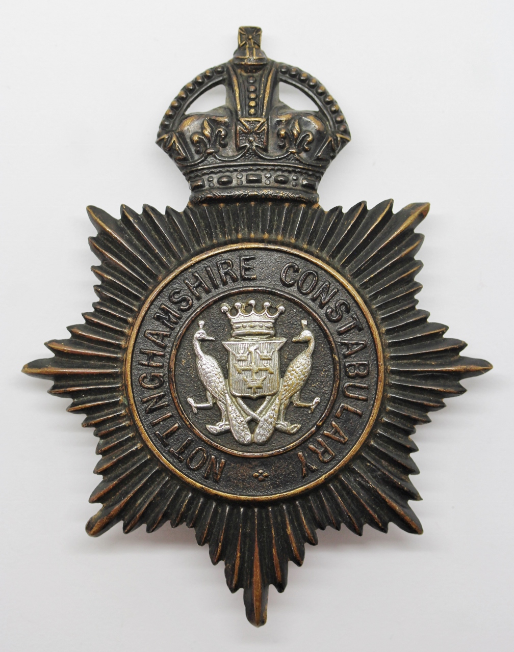 Nottinghamshire Constabulary Night Helmet Plate - King's Crown (Peacocks C.O.A. Centre)