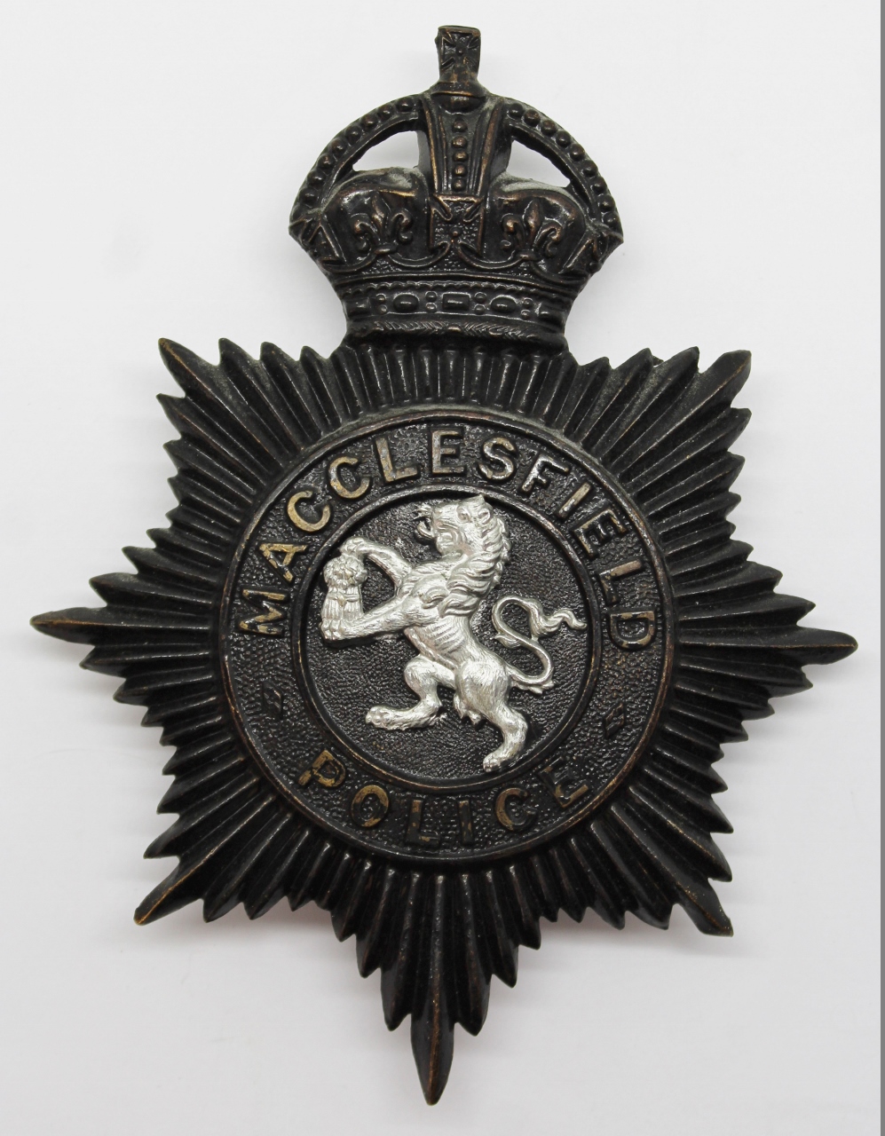 Macclesfield Borough Police Night Helmet Plate - King's Crown