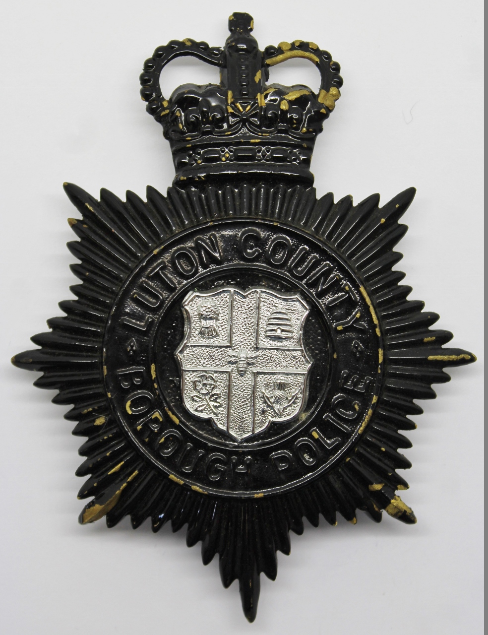 Luton County Borough Police Night Helmet Plate - Queen's Crown