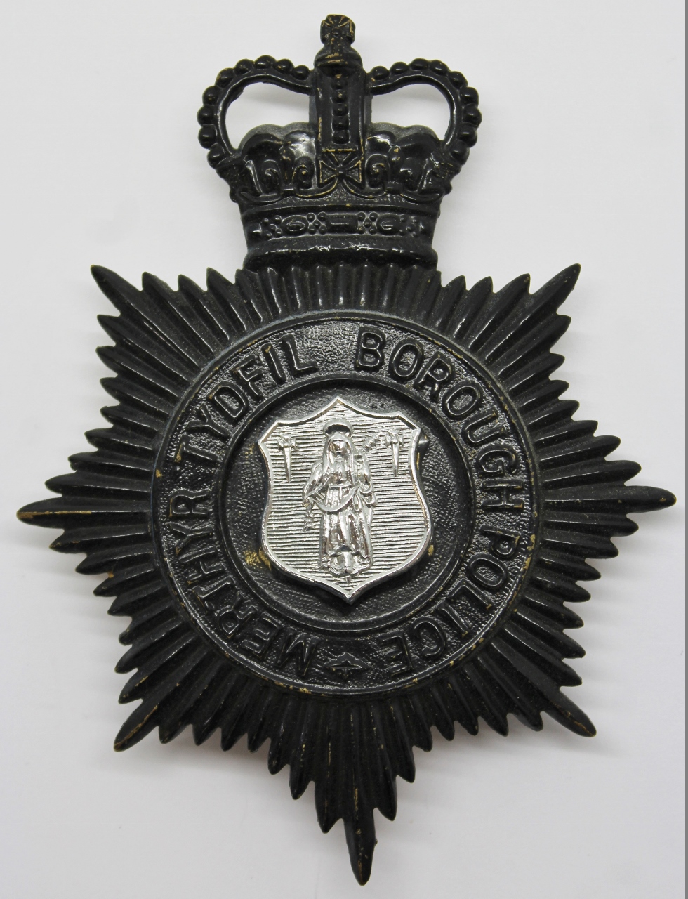 Merthyr Tydfil Borough Police NIght Helmet Plate - Queen's Crown