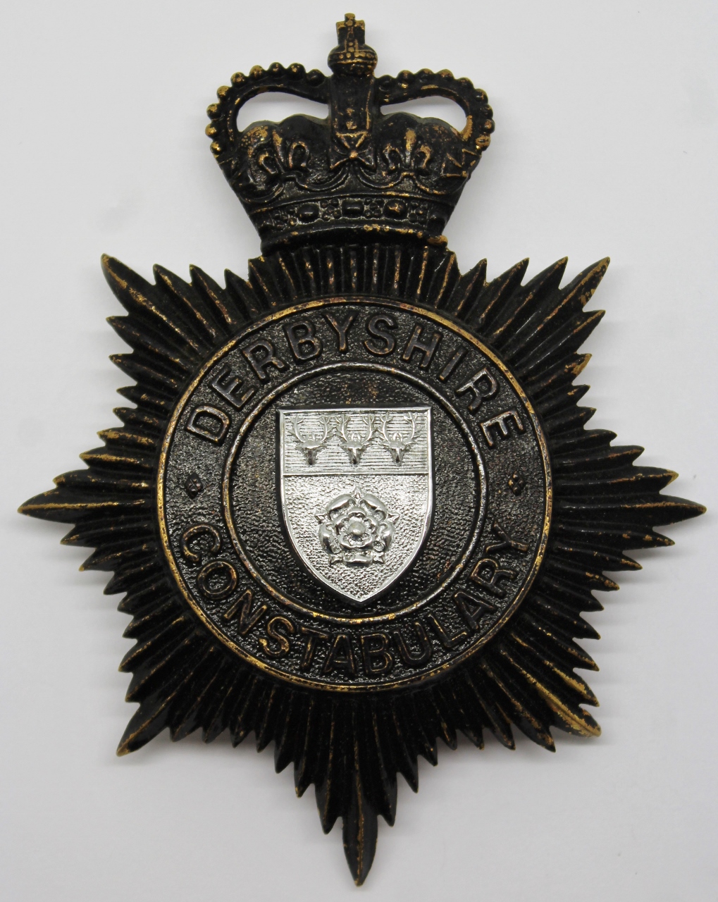 Derbyshire Constabulary Night Helmet Plate - Queen's Crown