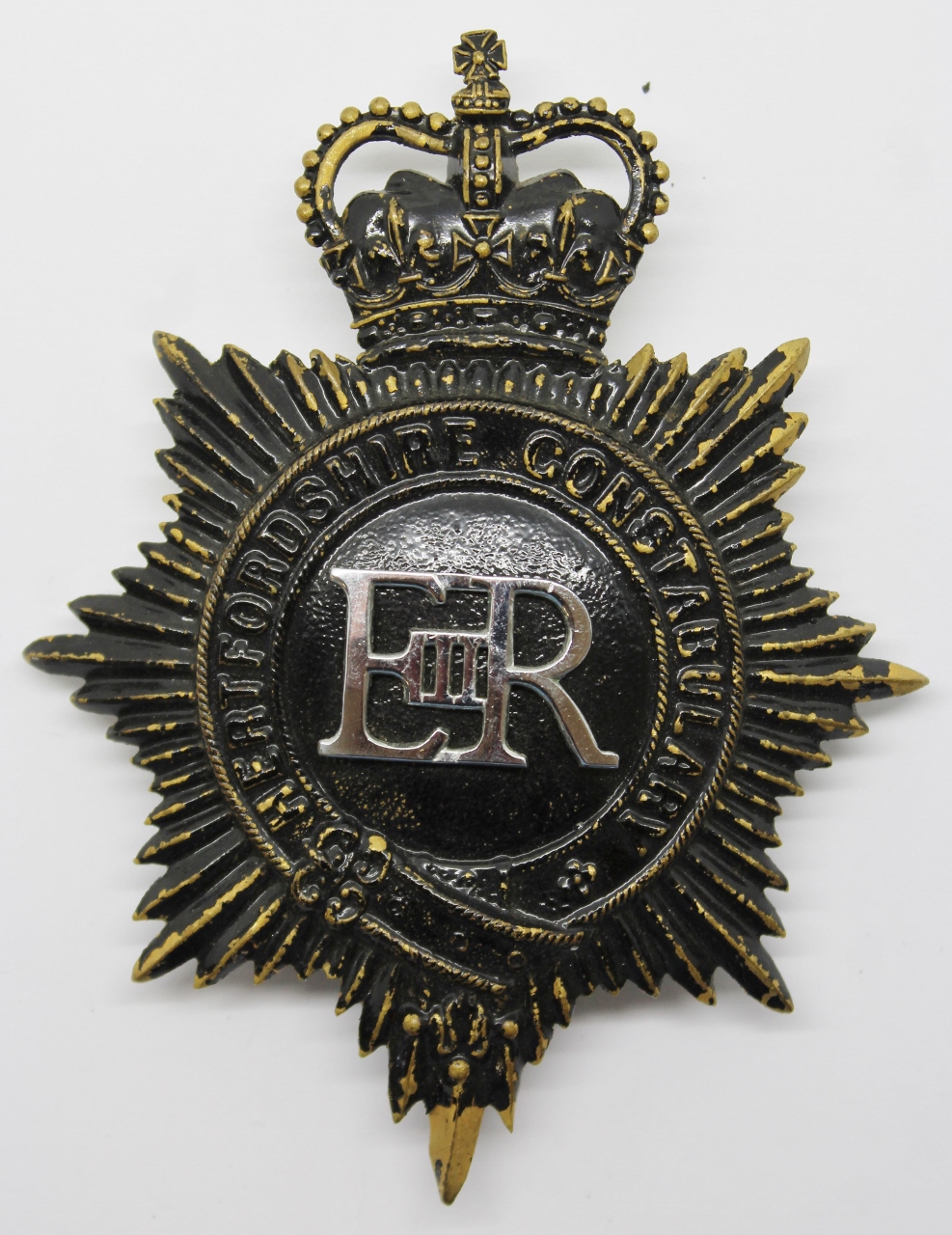 Hertfordshire Constabulary Night Helmet Plate - Queen's Crown