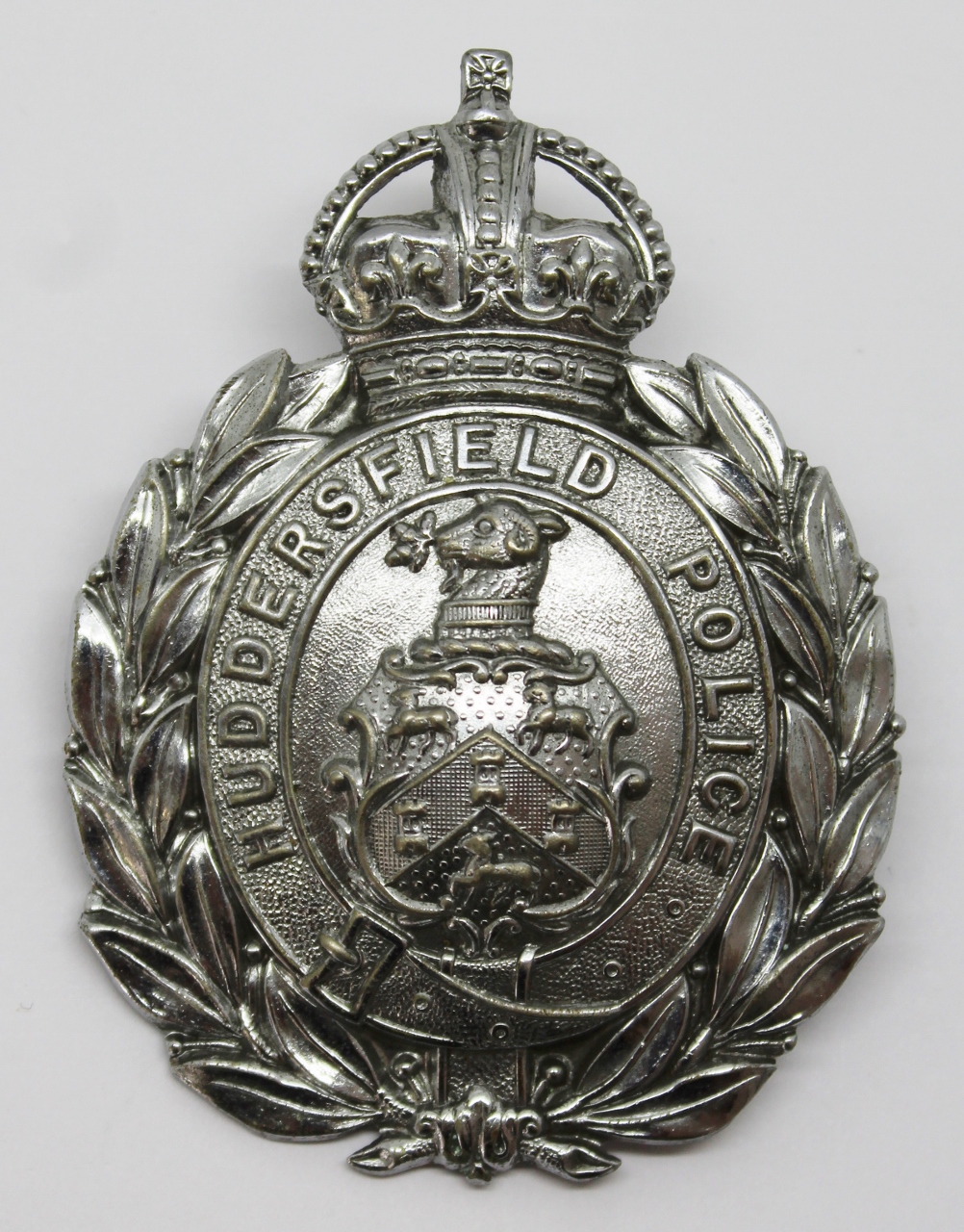 Huddersfield Police Wreath Helmet Plate - King's Crown