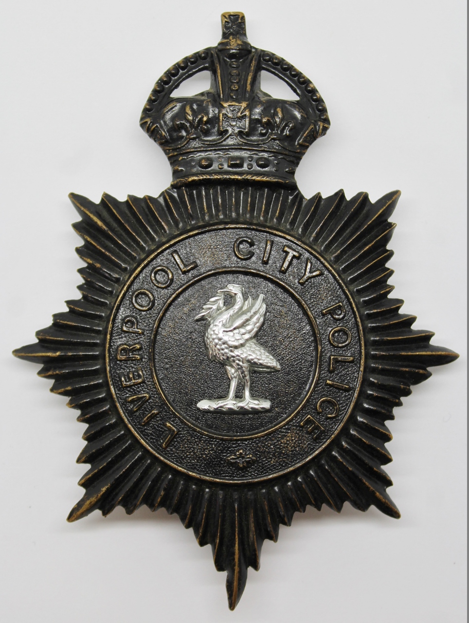 Liverpool City Police Night Helmet Plate - King's Crown