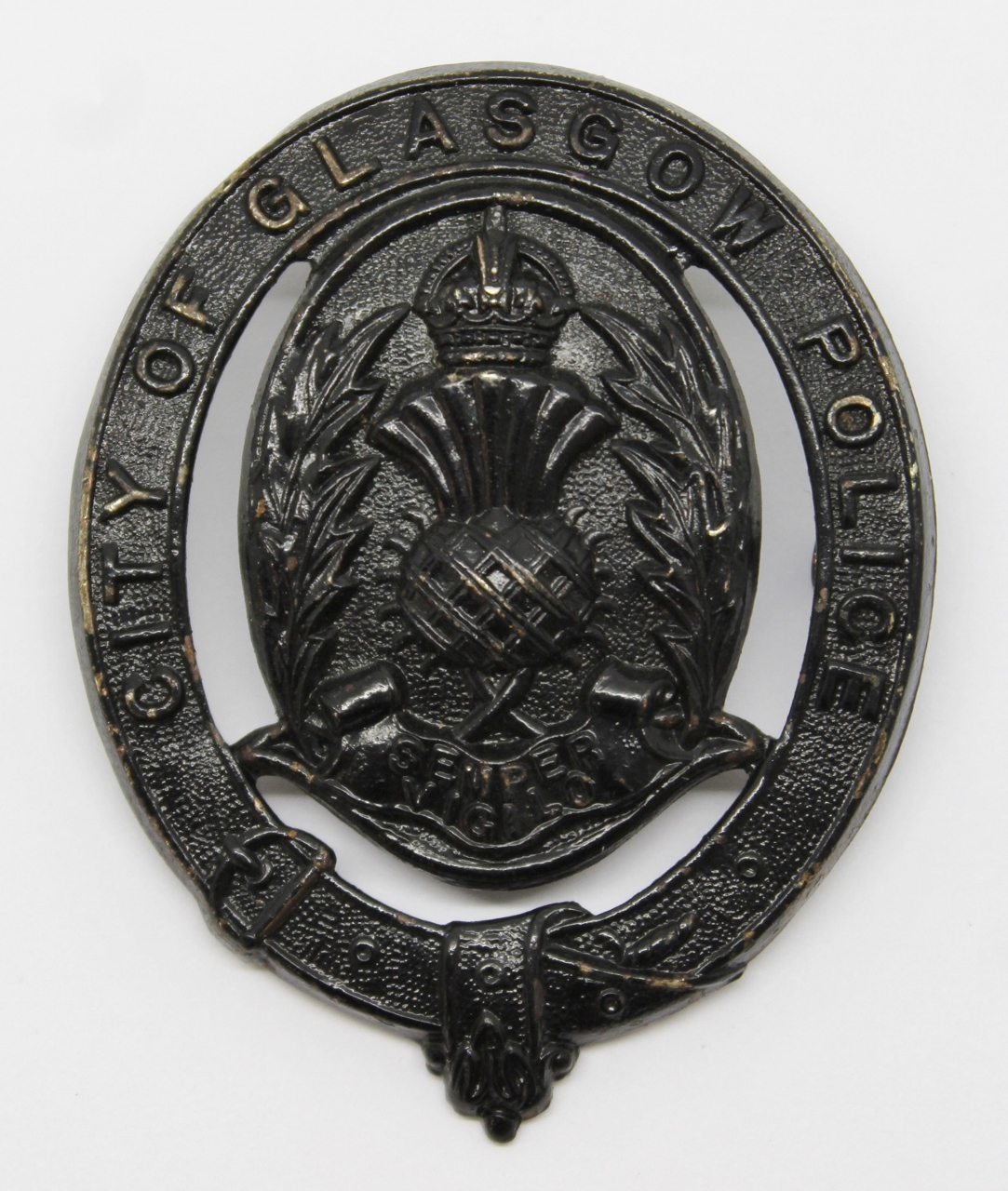 Glasgow City Police Night Helmet Plate - King's Crown