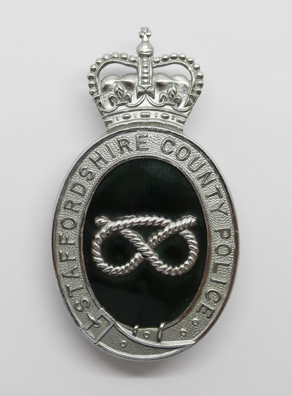 Staffordshire County Police Enamelled Helmet Plate - Queen's Crown