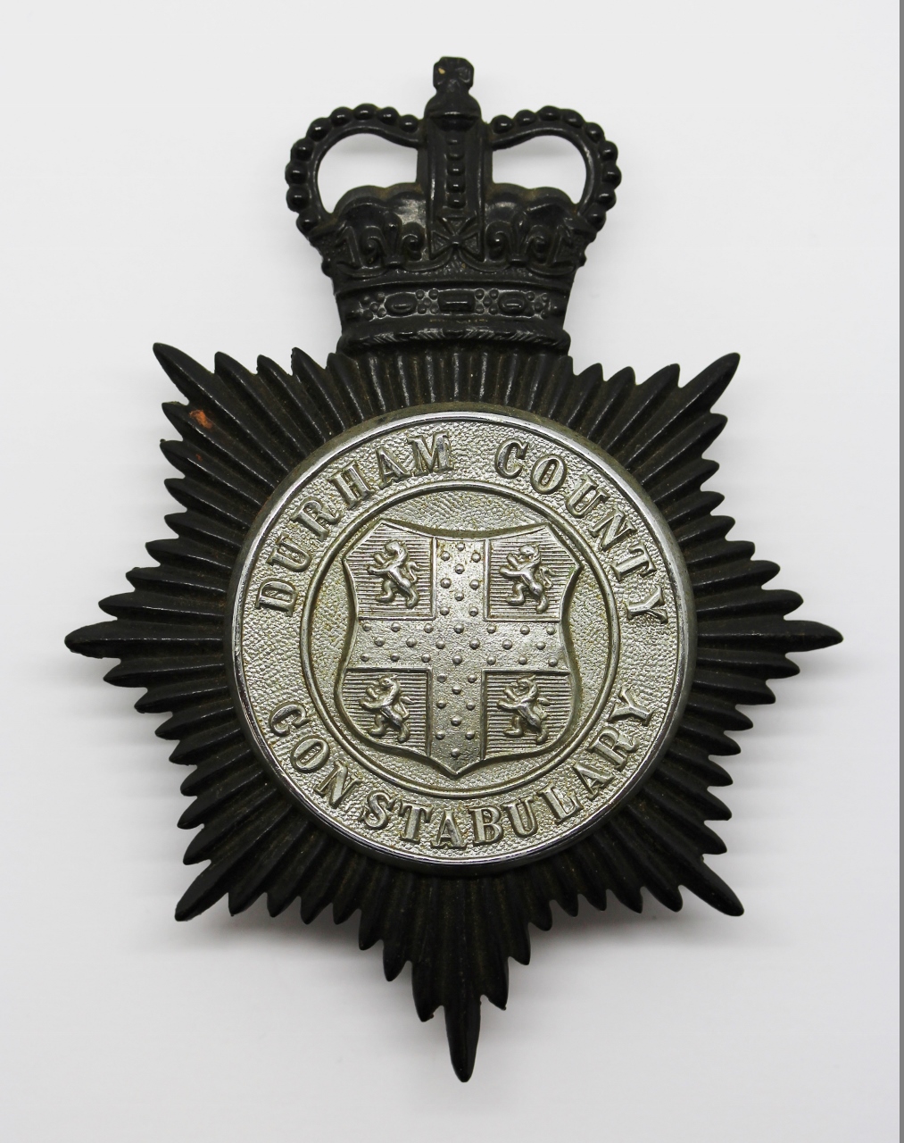 Durham County Constabulary Night Helmet Plate - Queen's Crown