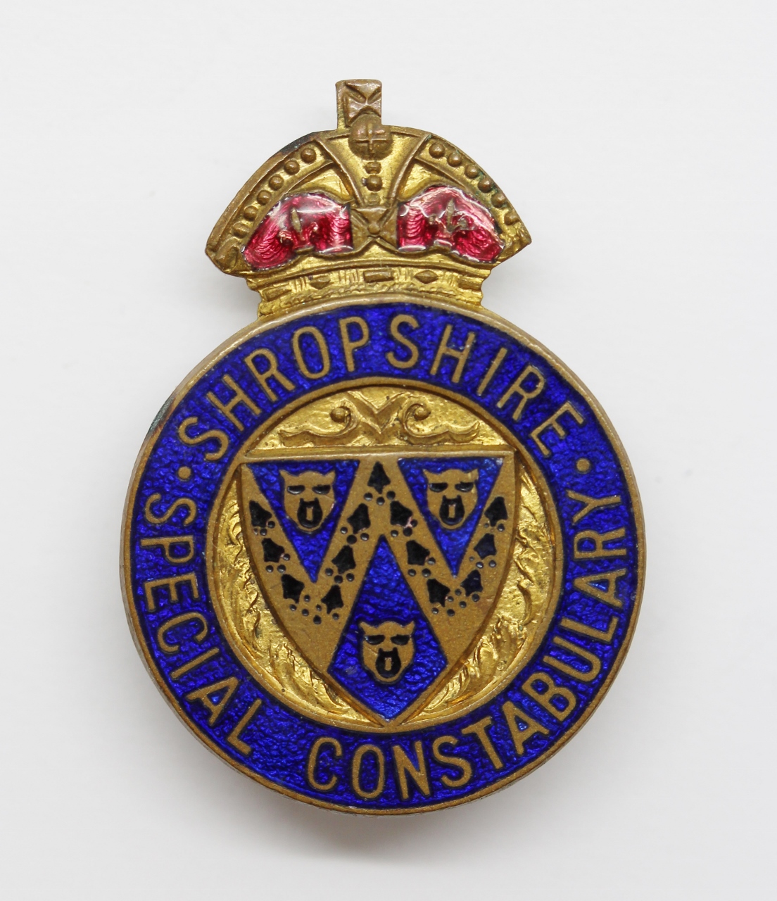 Shropshire Special Constabulary Enamelled Lapel Badge - King's Crown