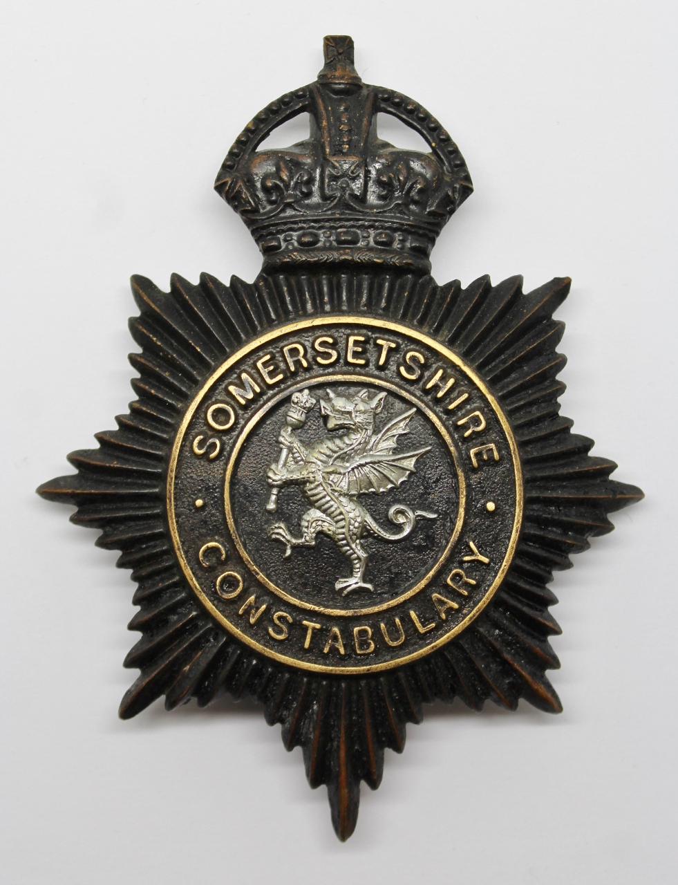 Somersetshire Constabulary Night Helmet Plate - King's Crown