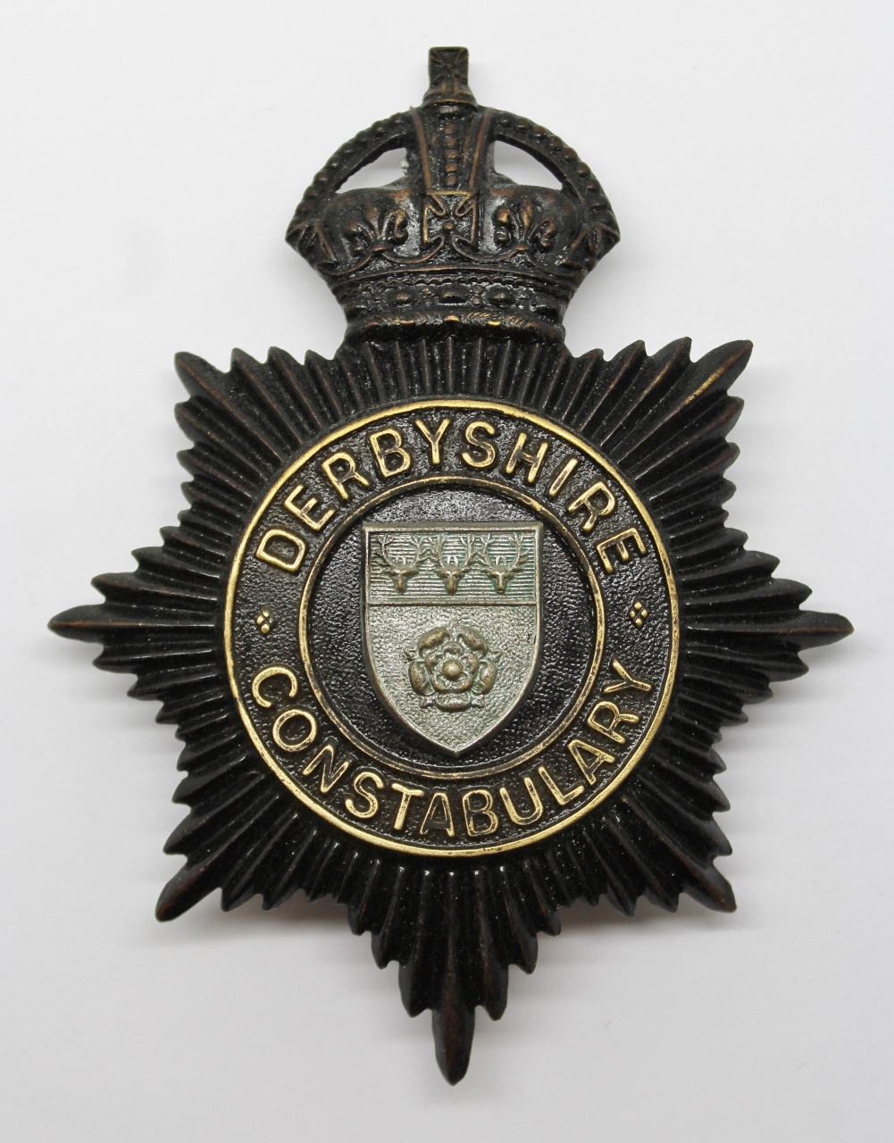 Derbyshire Constabulary Night Helmet Plate - King's Crown