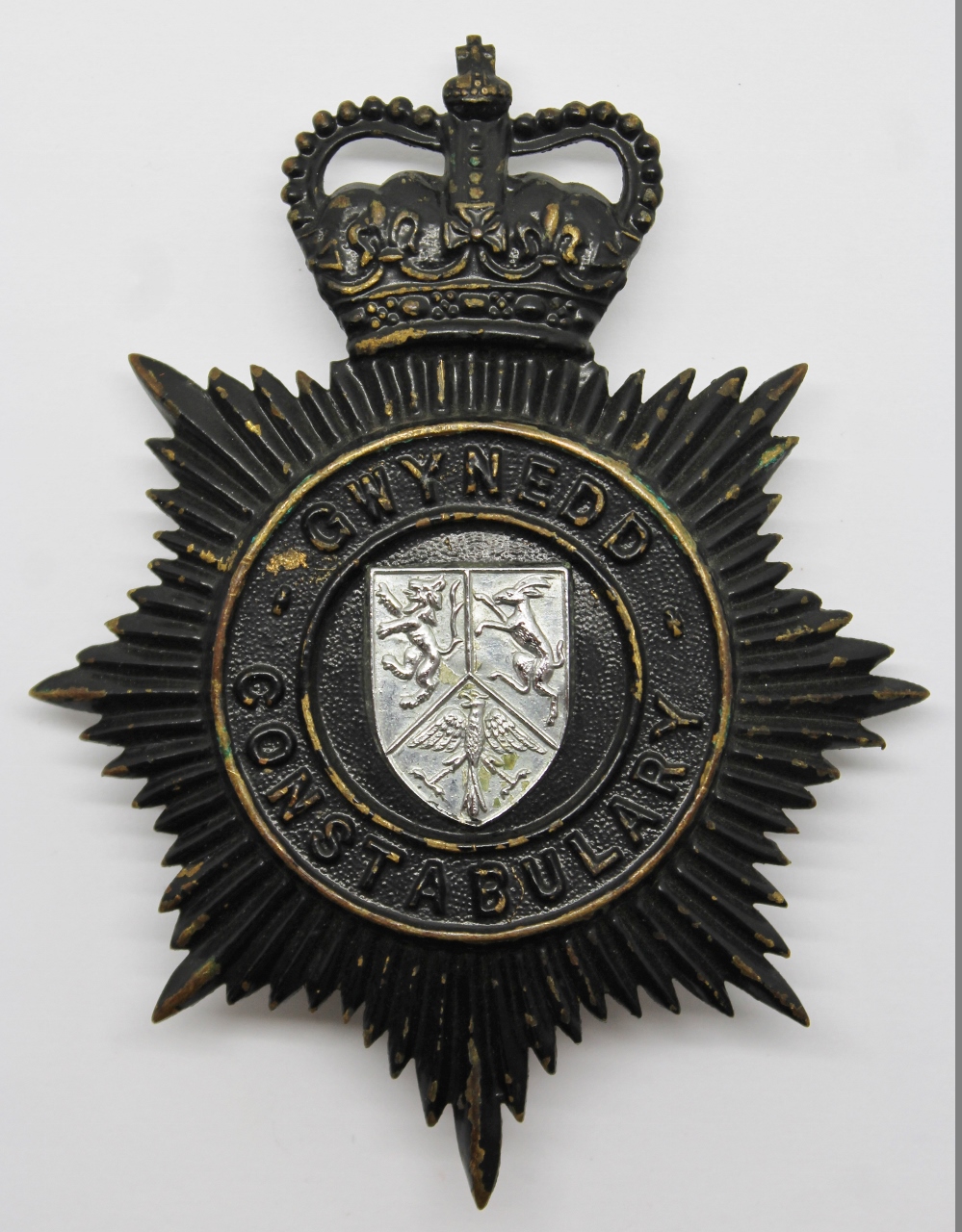 Gwynedd Constabulary Night Helmet Plate - Queen's Crown