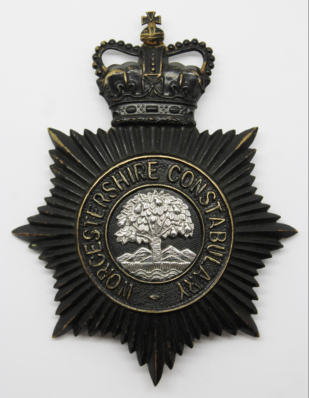 Worcestershire Constabulary Night Helmet Plate - Queen's Crown