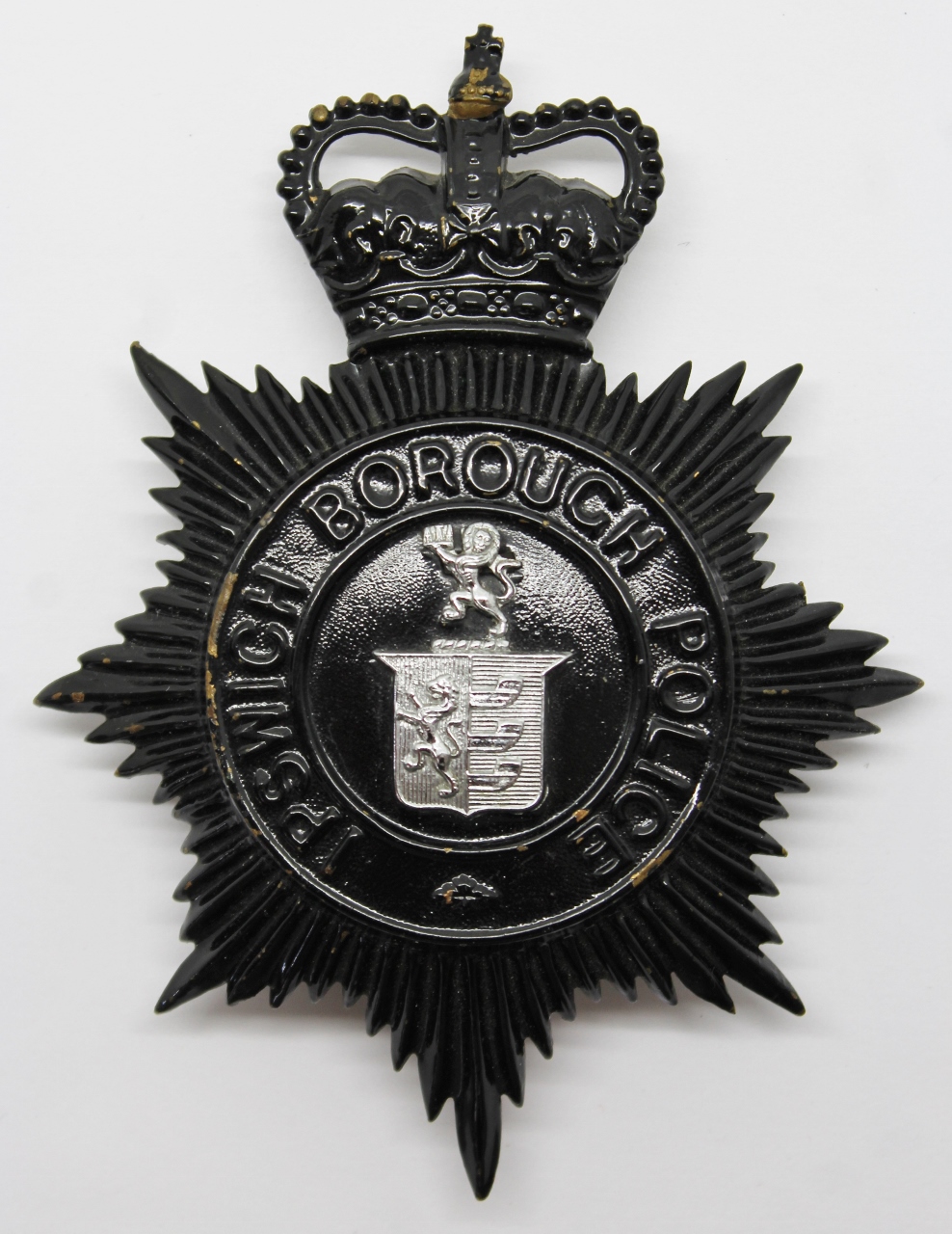 Ipswich Borough Police Night Helmet Plate - Queen's Crown