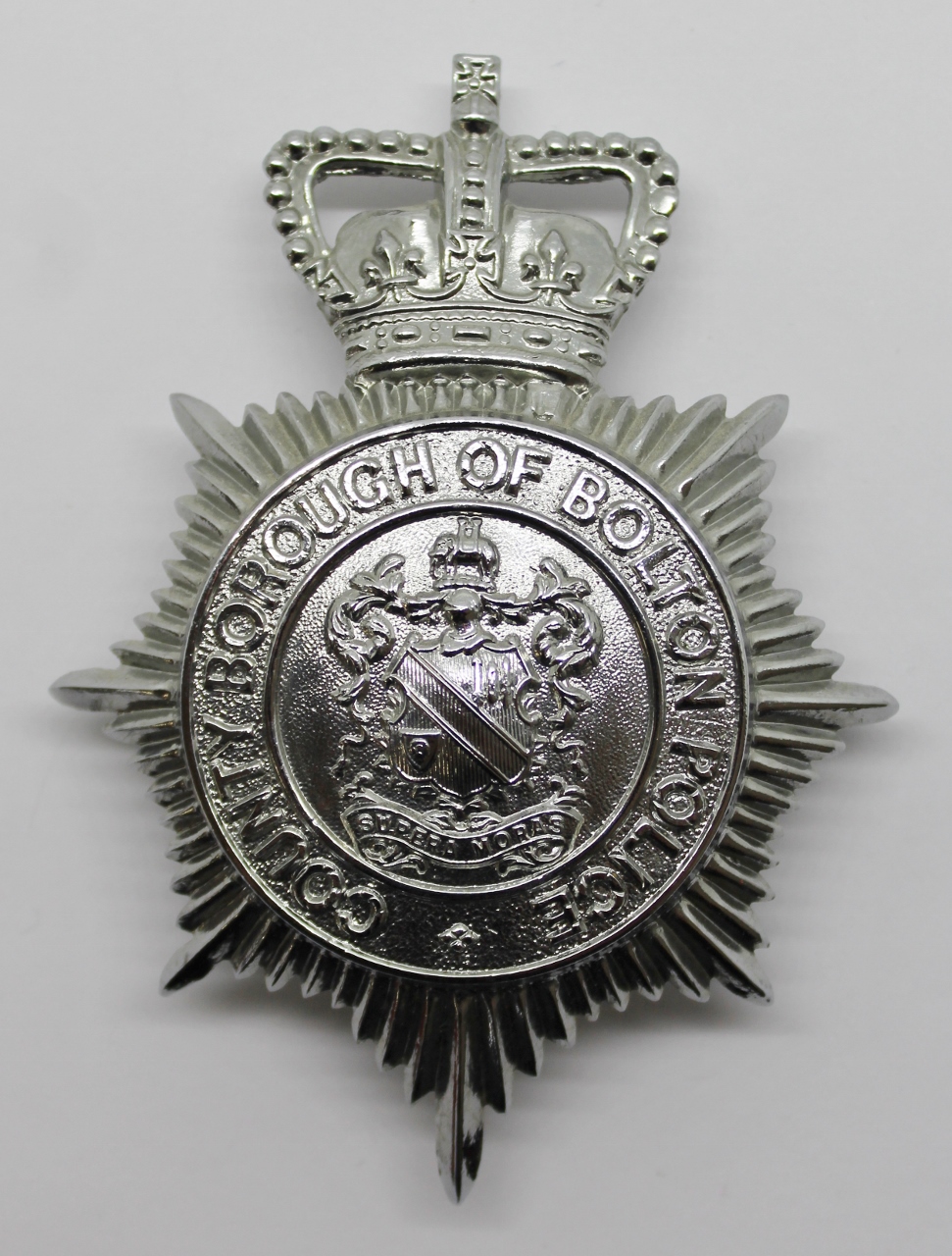 County Borough of Bolton Police Helemt Plate - Queen's Crown