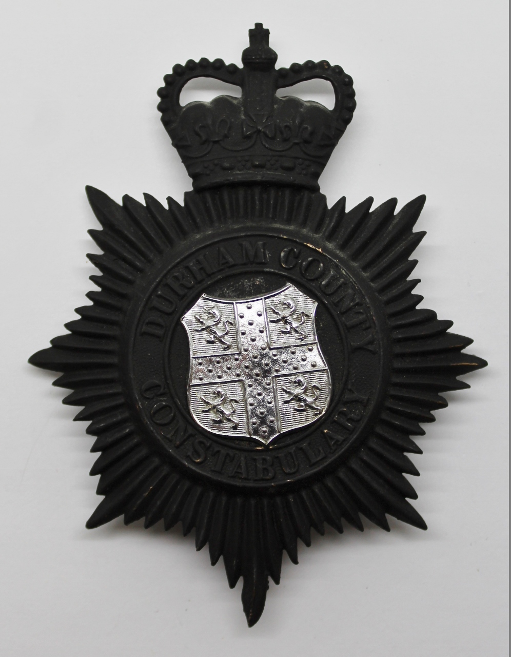 Durham County Constabulary Night Helmet Plate - Queen's Crown