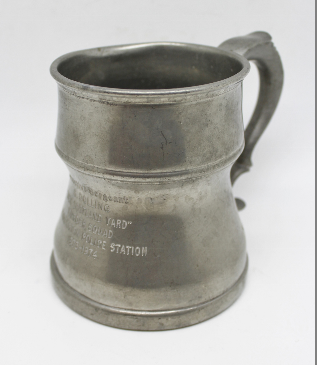 Pewter Tankard Engraved to Det. Sergt. G Dolling, Murder Squad, Paddington Police Station