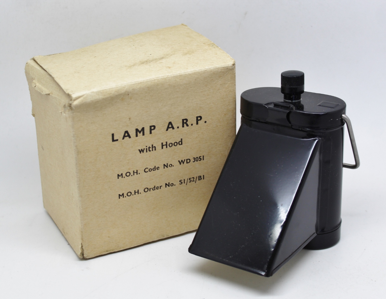 WW2 Air Raid Precautions A.R.P. Lamp with Hood in Original Box